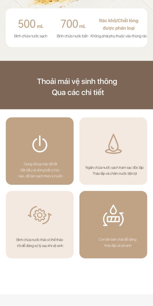 Máy hút bụi bàn cao cấp chải đôi không dây Deerma VX910W các ưu điểm vệ sinh nổi bật