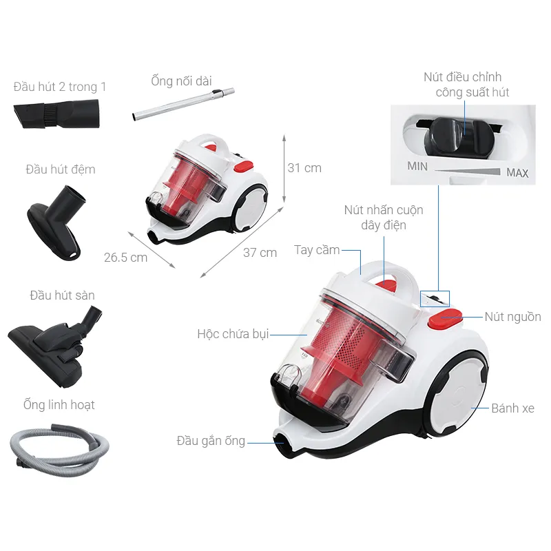 Máy hút bụi khô và ướt Deerma TJ310W trọn bộ phụ kiện