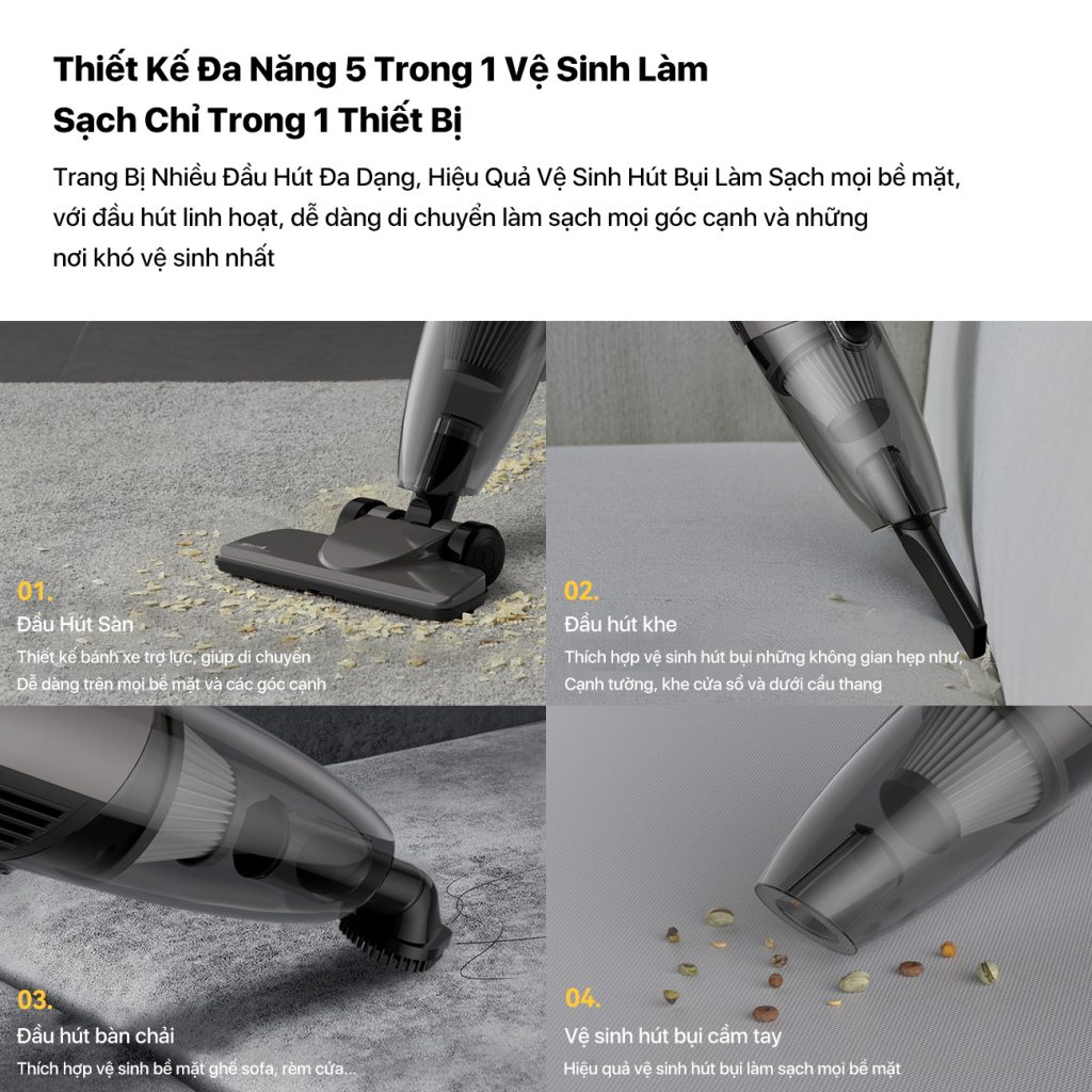 Máy hút bụi cầm tay Deerma DX120C ba đầu hút thông minh