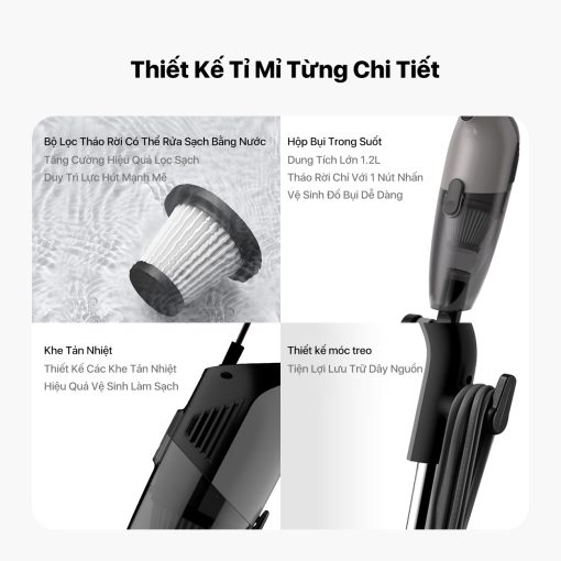 Máy hút bụi cầm tay Deerma DX120C thiết kế tỉ mỉ