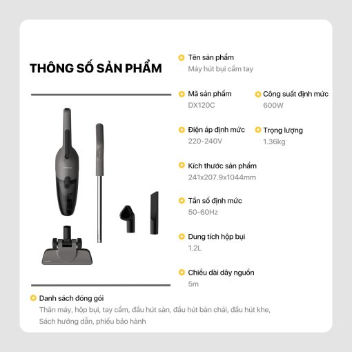 Máy hút bụi cầm tay Deerma DX120C thông số sản phẩm